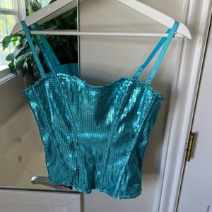 Blue sequin corset top in size medium